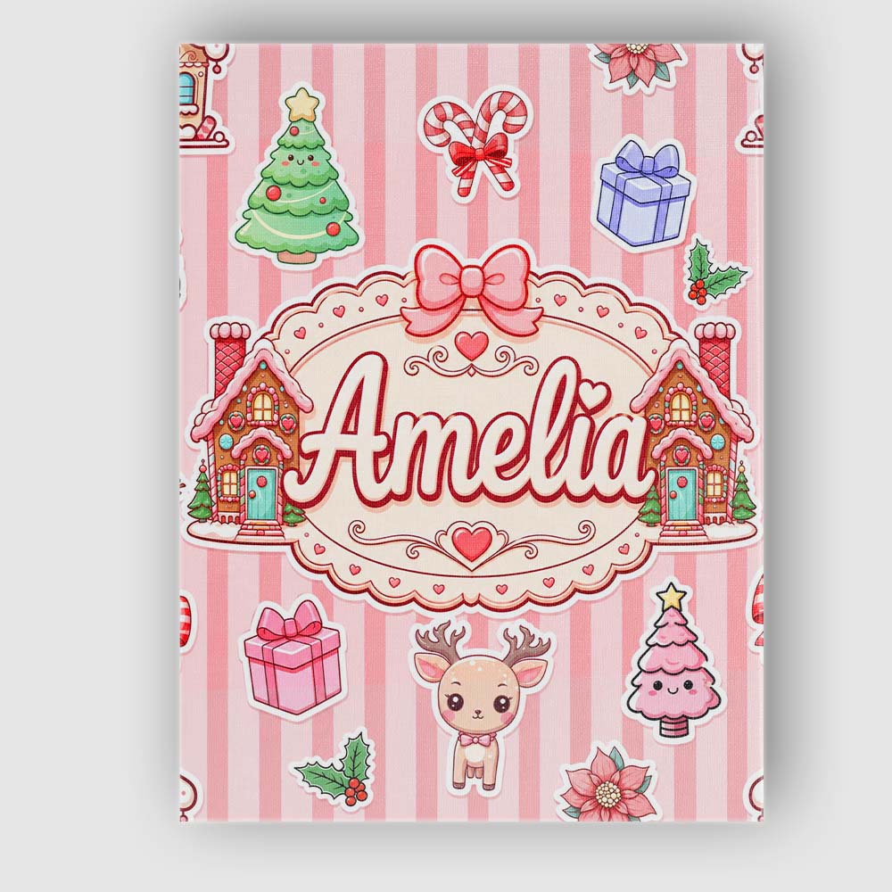Personalised Name Christmas Gingerbread Custom Modern Room Accent Elegant Feature Canvas Wall Art Print Decor Picture Ready to Hang