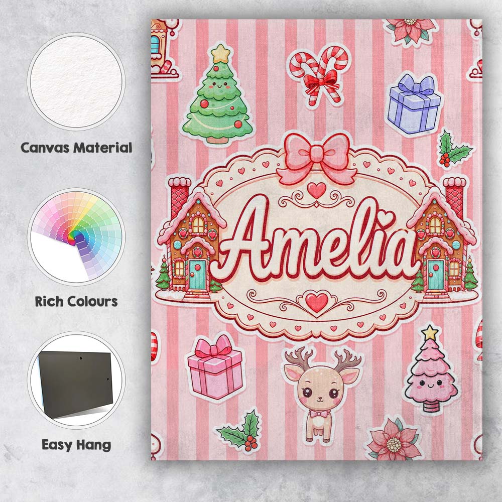 Personalised Name Christmas Gingerbread Custom Modern Room Accent Elegant Feature Canvas Wall Art Print Decor Picture Ready to Hang