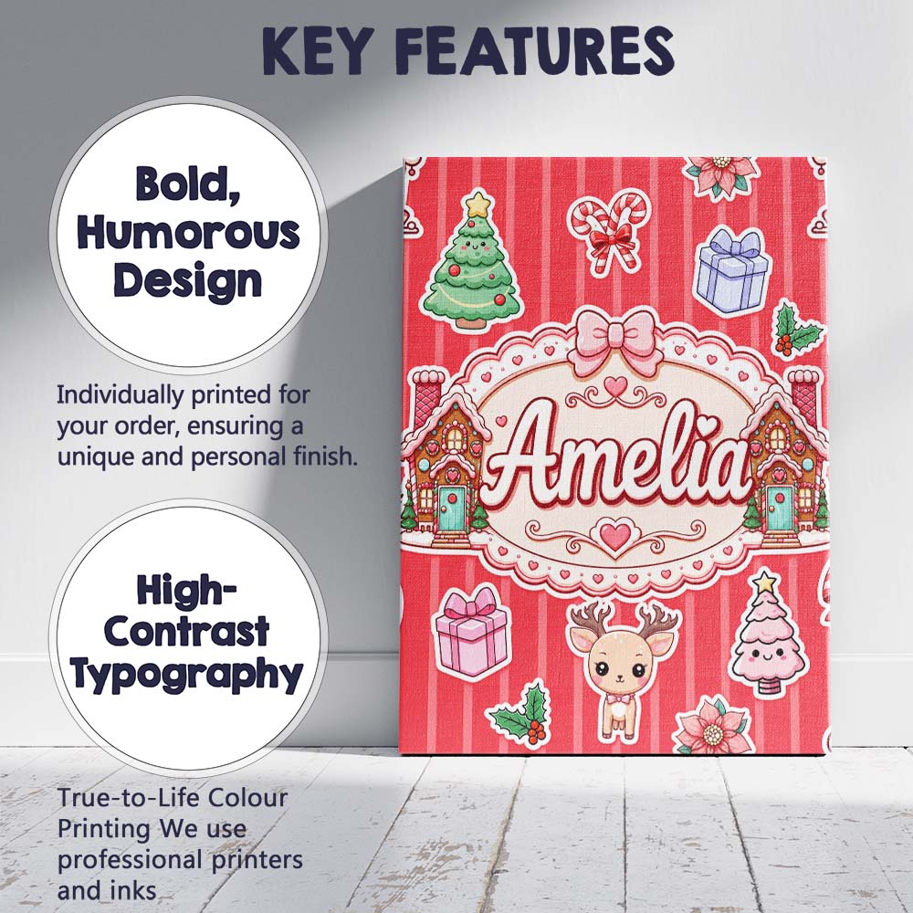 Personalised Name Christmas Gingerbread Custom Modern Room Accent Elegant Feature Canvas Wall Art Print Decor Picture Ready to Hang