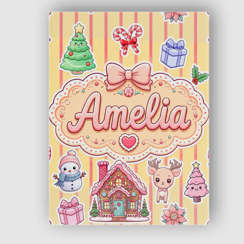 Personalised Name Christmas Gingerbread Custom Modern Room Accent Elegant Feature Canvas Wall Art Print Decor Picture Ready to Hang