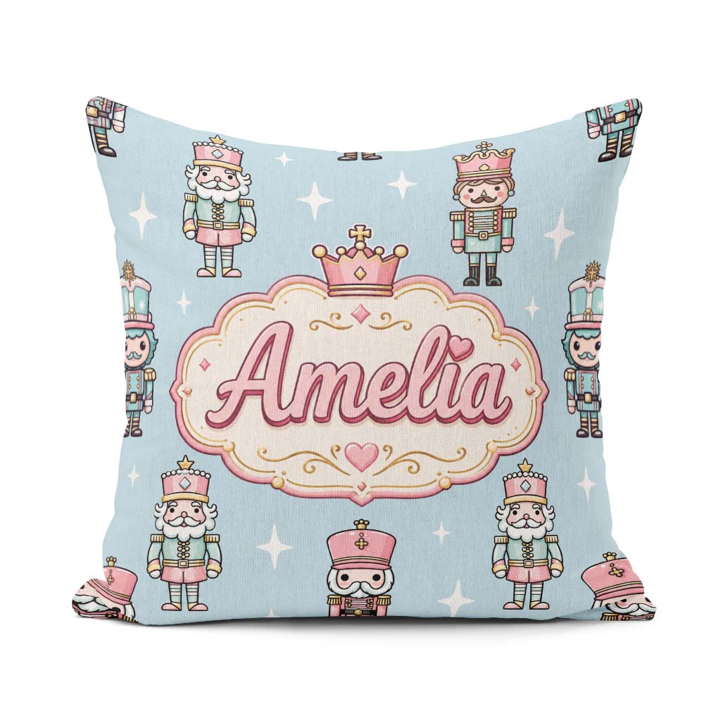 Custom Name Nutcracker Soldiers Christmas Seamless Pattern Blue Square Filled Cushion Throw Pillow Sofa Bed Home Decor Zip Washable UK Made