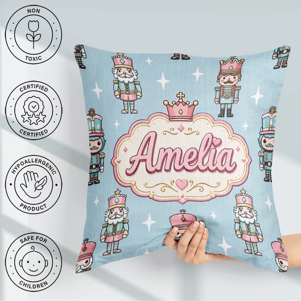 Custom Name Nutcracker Soldiers Christmas Seamless Pattern Blue Square Filled Cushion Throw Pillow Sofa Bed Home Decor Zip Washable UK Made
