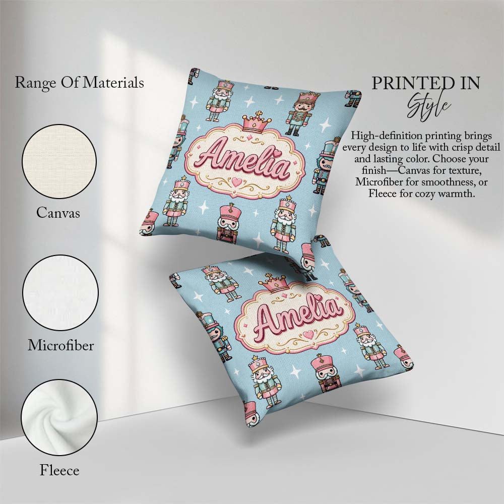 Custom Name Nutcracker Soldiers Christmas Seamless Pattern Blue Square Filled Cushion Throw Pillow Sofa Bed Home Decor Zip Washable UK Made