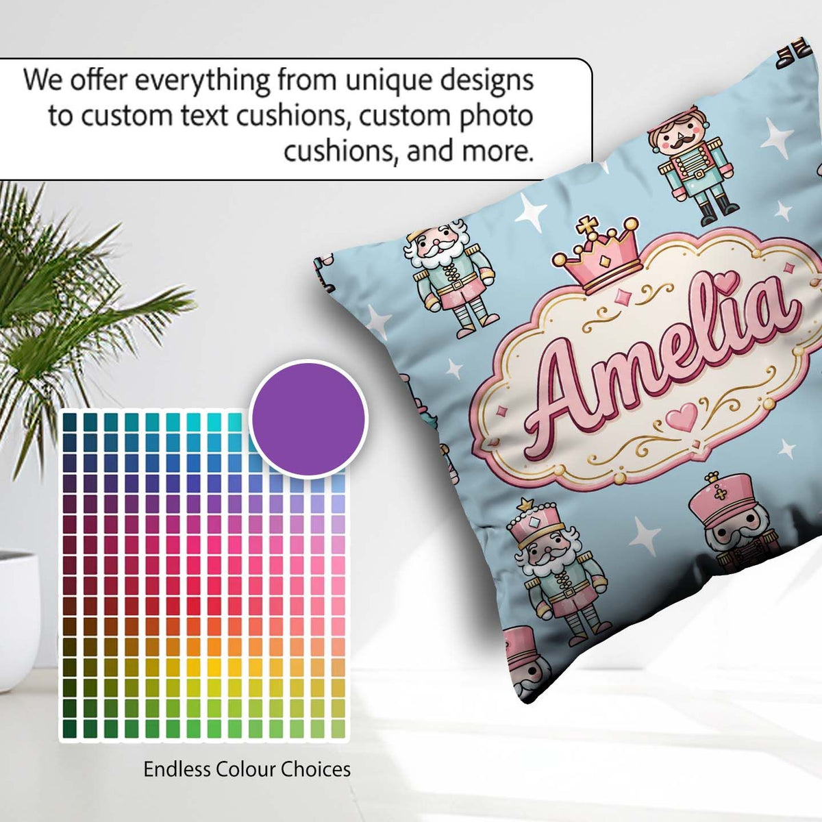 Custom Name Nutcracker Soldiers Christmas Seamless Pattern Blue Square Filled Cushion Throw Pillow Sofa Bed Home Decor Zip Washable UK Made