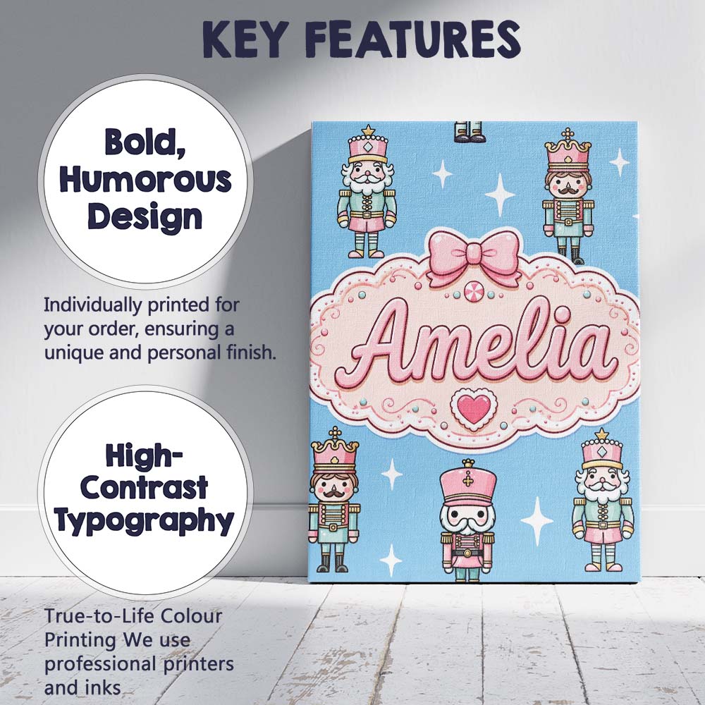 Personalised Name Nutcracker Soldiers Custom Modern Room Accent Creative Decorator Style Canvas Wall Art Print Decor Picture Ready to Hang