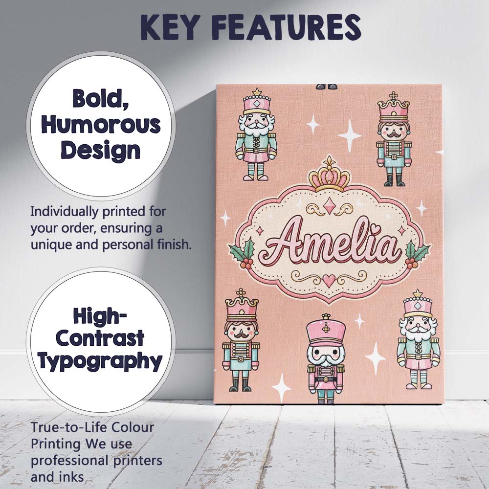Personalised Name Nutcracker Soldiers Custom Modern Room Accent Creative Decorator Style Canvas Wall Art Print Decor Picture Ready to Hang