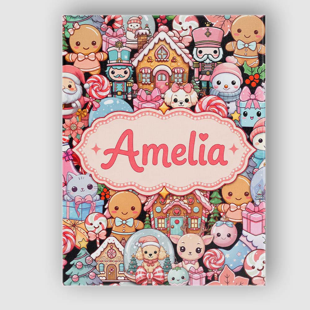 Personalised Name Cute Christmas Gingerbread Custom Bespoke Contemporary Display Canvas Wall Art Print Decor Picture Ready to Hang
