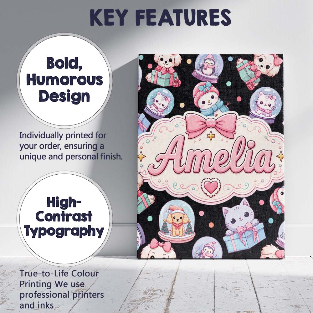 Personalised Name Christmas Santa Snowman Custom Unique Gift Idea Elegant Feature Canvas Wall Art Print Decor Picture Ready to Hang