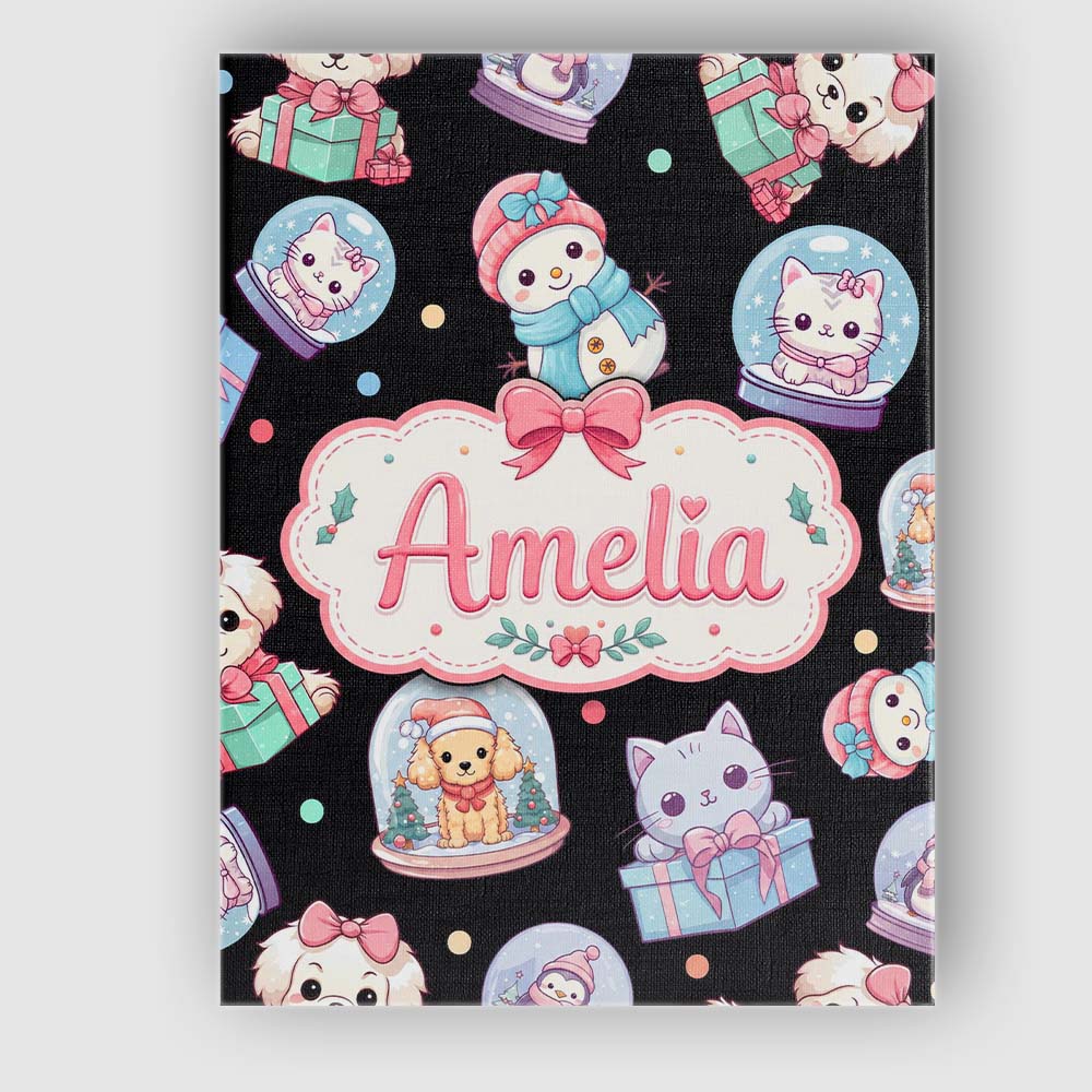 Personalised Name Cute Christmas Pets Snow Custom Unique Gift Idea Elegant Feature Canvas Wall Art Print Decor Picture Ready to Hang