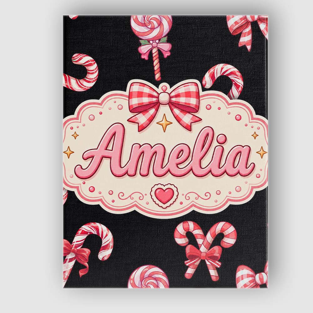 Personalised Name Cute Christmas Candy Cane Custom Bespoke Interior Contemporary Canvas Wall Art Print Decor Picture Ready to Hang