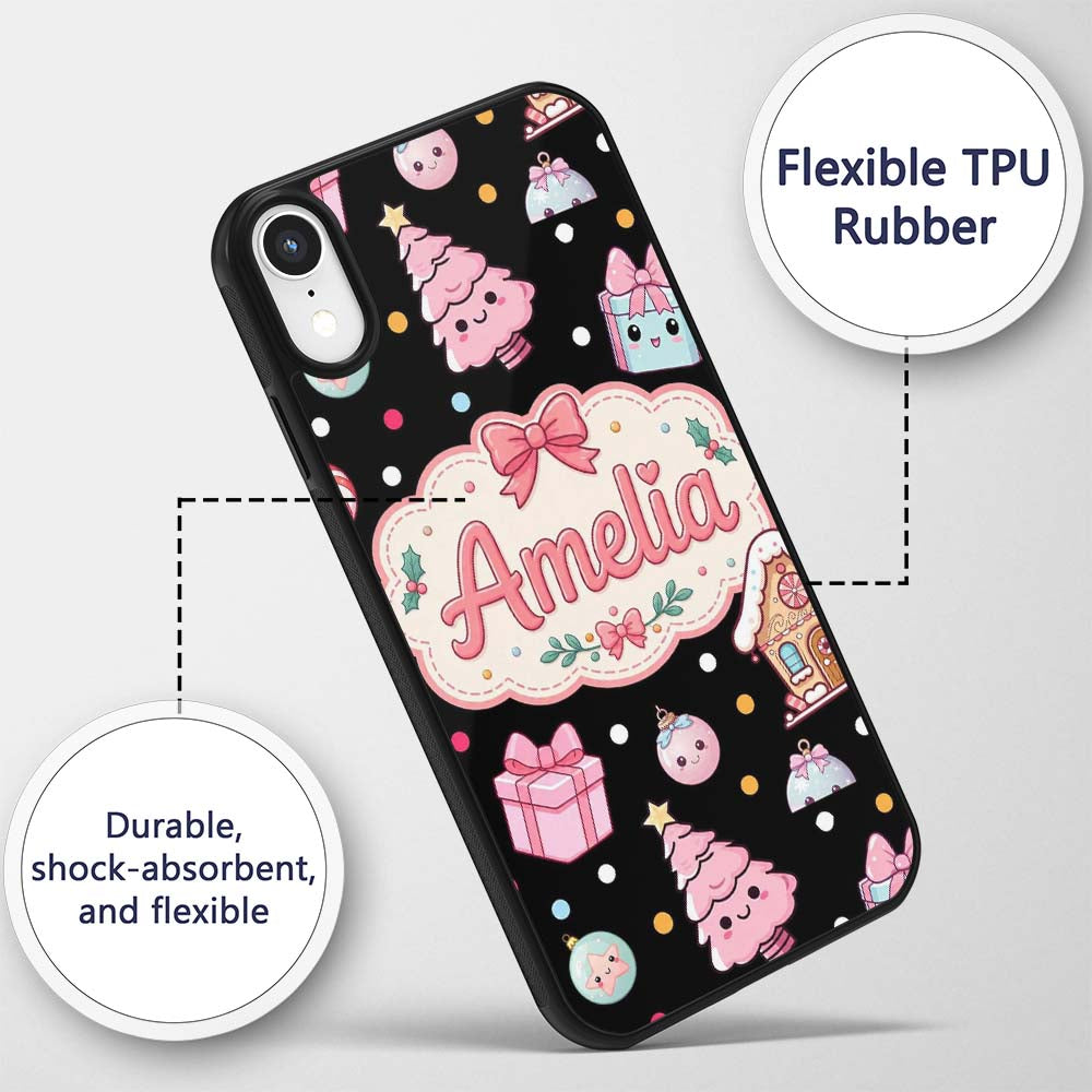 Cute Gingerbread Girl Candy House Lollipop Kawaii Custom Name Protective Phone Case Mobile Cover Durable Everyday Smartphone Shock Resistant