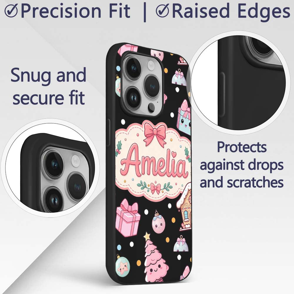 Cute Gingerbread Girl Candy House Lollipop Kawaii Custom Name Protective Phone Case Mobile Cover Durable Everyday Smartphone Shock Resistant