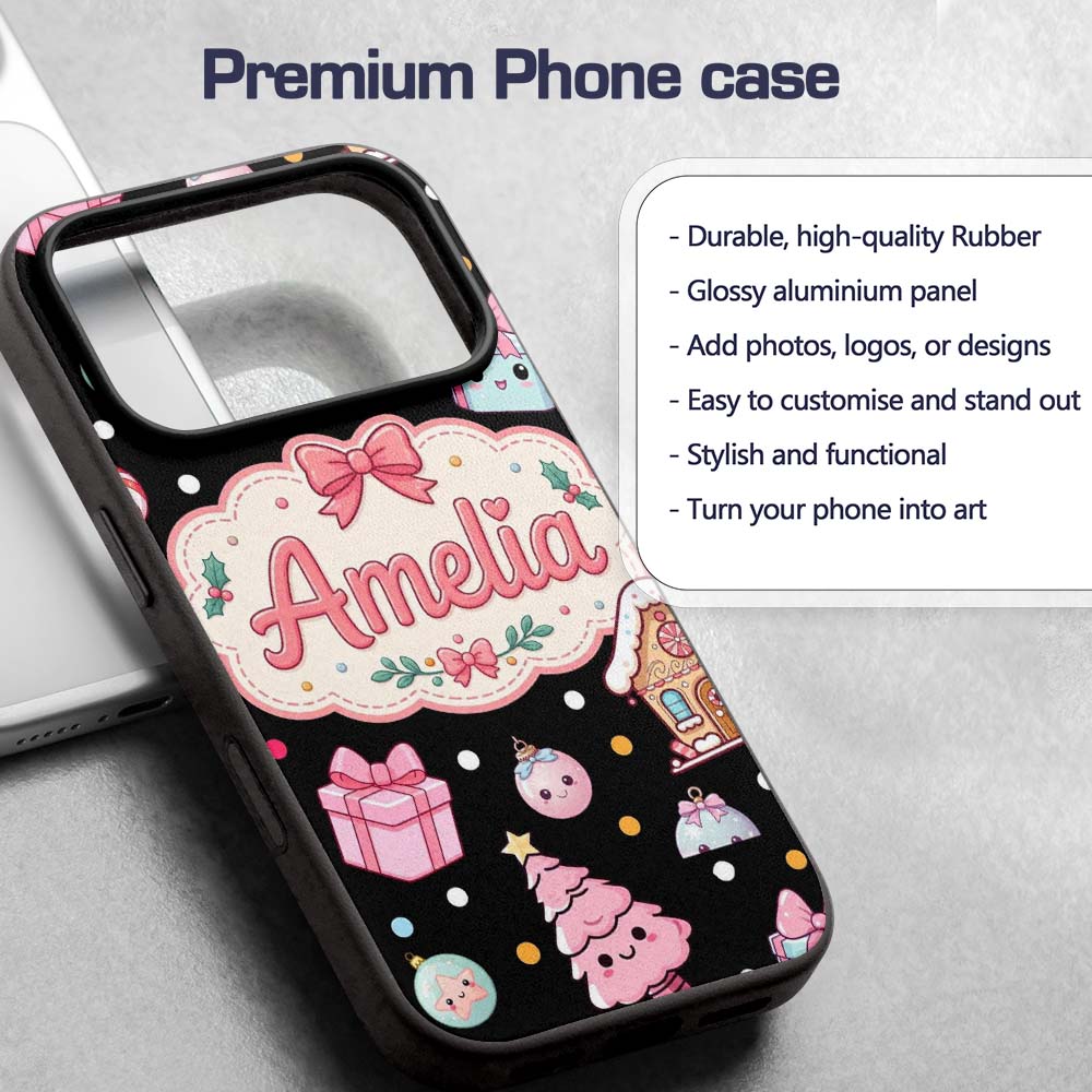 Cute Gingerbread Girl Candy House Lollipop Kawaii Custom Name Protective Phone Case Mobile Cover Durable Everyday Smartphone Shock Resistant