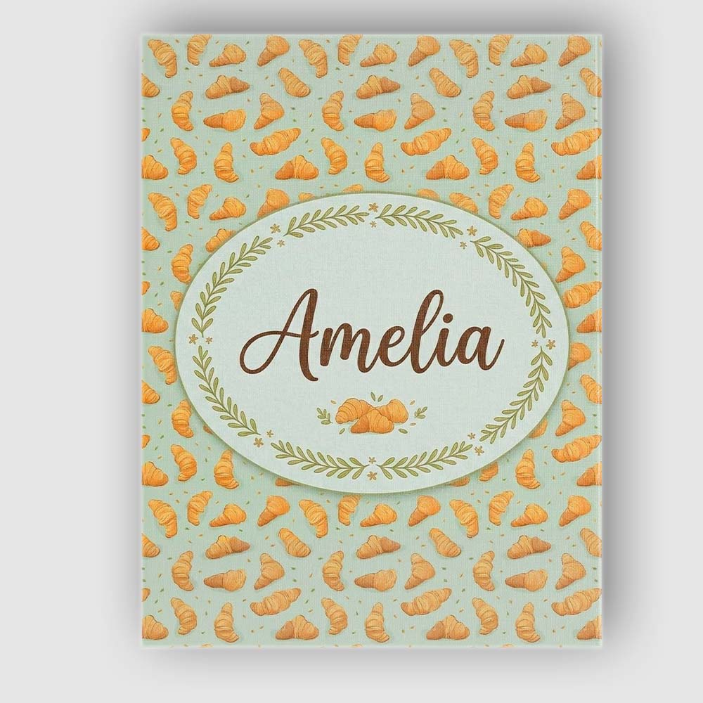 Personalised Name Seamless Croissant Pastry Mint Green Background Custom Bespoke Canvas Wall Art Print Decor Picture Ready to Hang