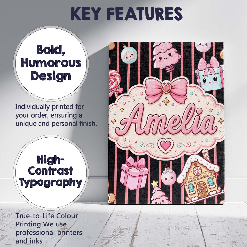 Personalised Name Cute Gingerbread Girl Custom Modern Room Accent Elegant Feature Canvas Wall Art Print Decor Picture Ready to Hang