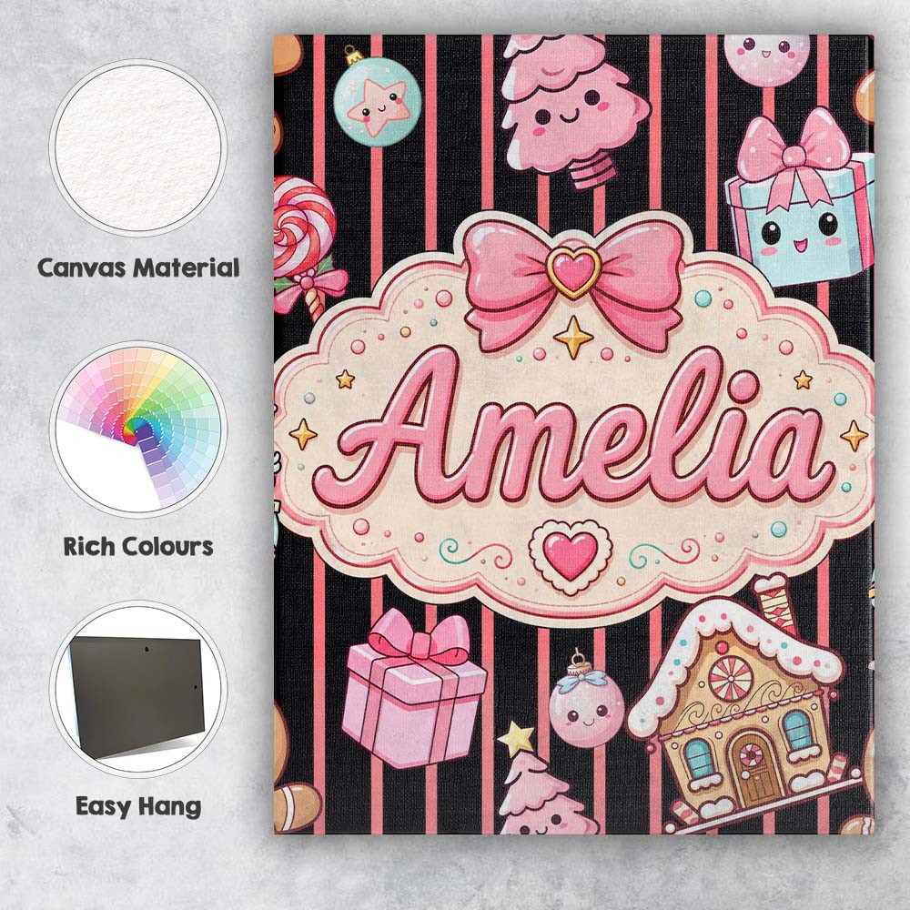 Personalised Name Cute Gingerbread Girl Custom Modern Room Accent Elegant Feature Canvas Wall Art Print Decor Picture Ready to Hang