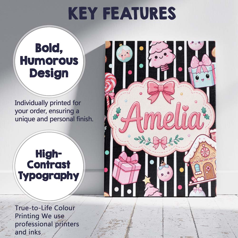 Personalised Name Cute Gingerbread Girl Custom Modern Room Accent Elegant Feature Canvas Wall Art Print Decor Picture Ready to Hang
