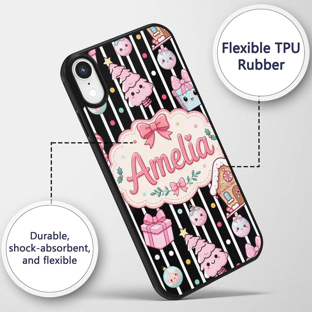 Cute Gingerbread Girl Candy House Soft Pastel Custom Name Protective Phone Case Mobile Cover Durable Everyday Smartphone Shock Resistant