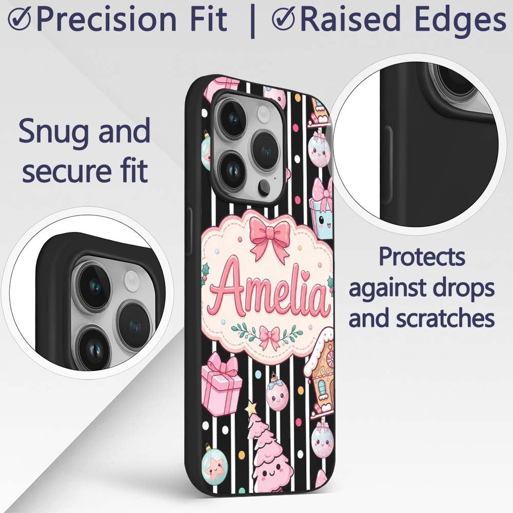 Cute Gingerbread Girl Candy House Soft Pastel Custom Name Protective Phone Case Mobile Cover Durable Everyday Smartphone Shock Resistant