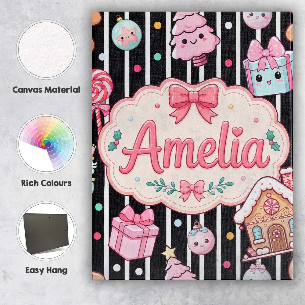 Personalised Name Cute Gingerbread Girl Custom Modern Room Accent Elegant Feature Canvas Wall Art Print Decor Picture Ready to Hang