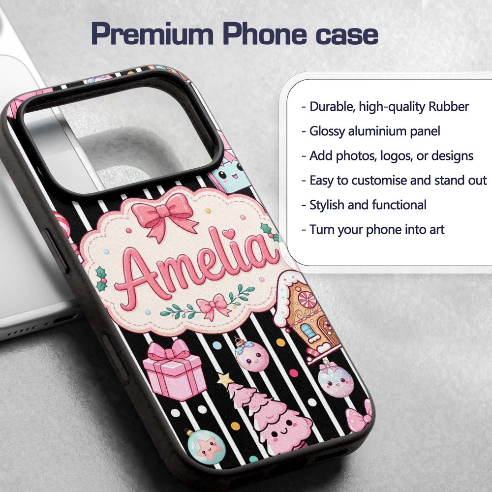 Cute Gingerbread Girl Candy House Soft Pastel Custom Name Protective Phone Case Mobile Cover Durable Everyday Smartphone Shock Resistant