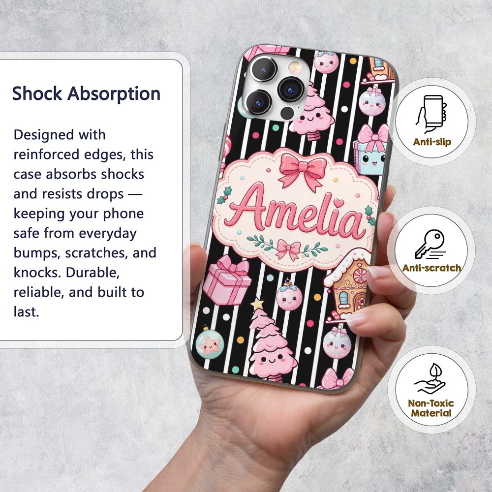 Cute Gingerbread Girl Candy House Soft Pastel Custom Name Protective Phone Case Mobile Cover Durable Everyday Smartphone Shock Resistant