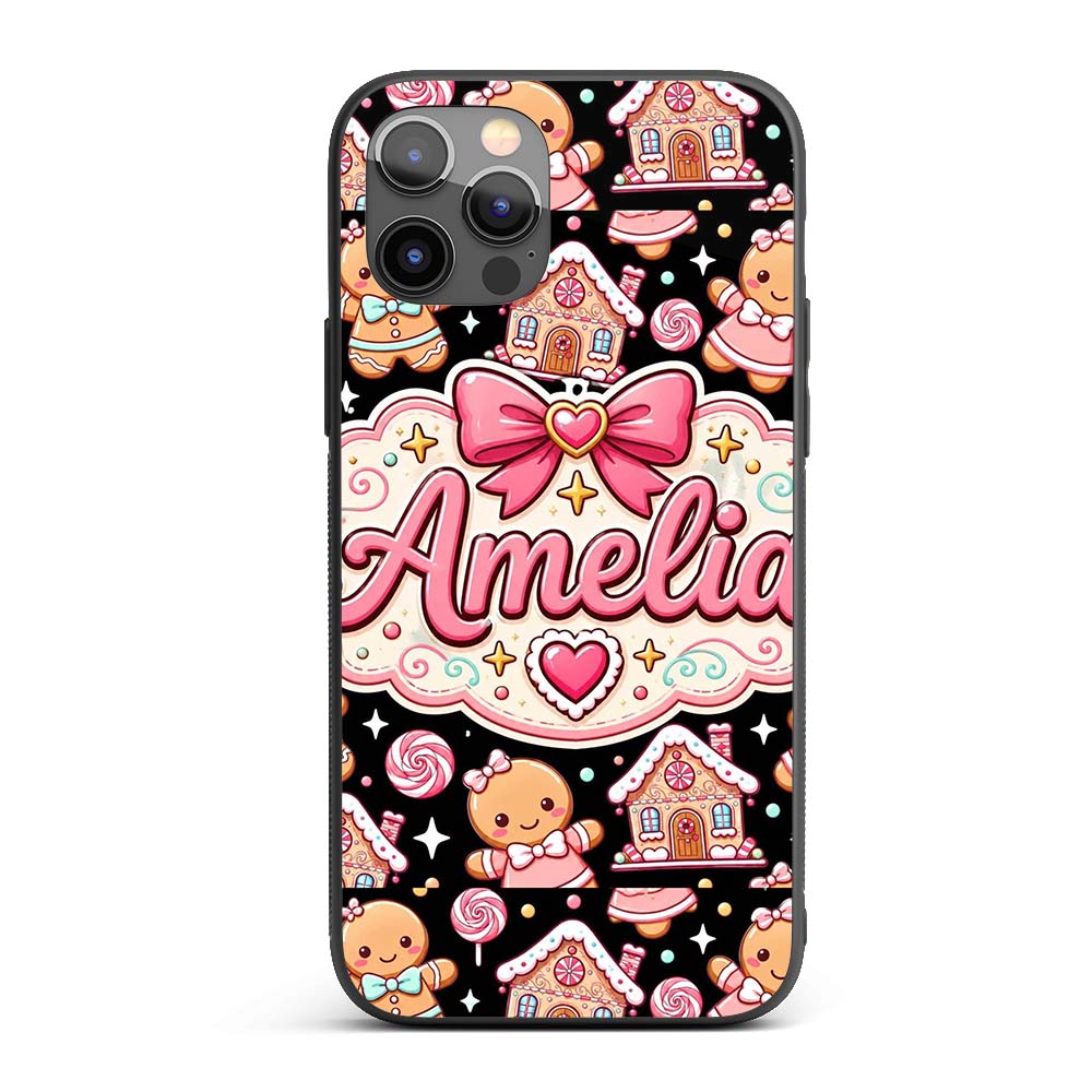 Cute Gingerbread Couple Candy Printed Design Custom Name Protective Phone Case Mobile Cover Durable Everyday Smartphone Shock Resistant