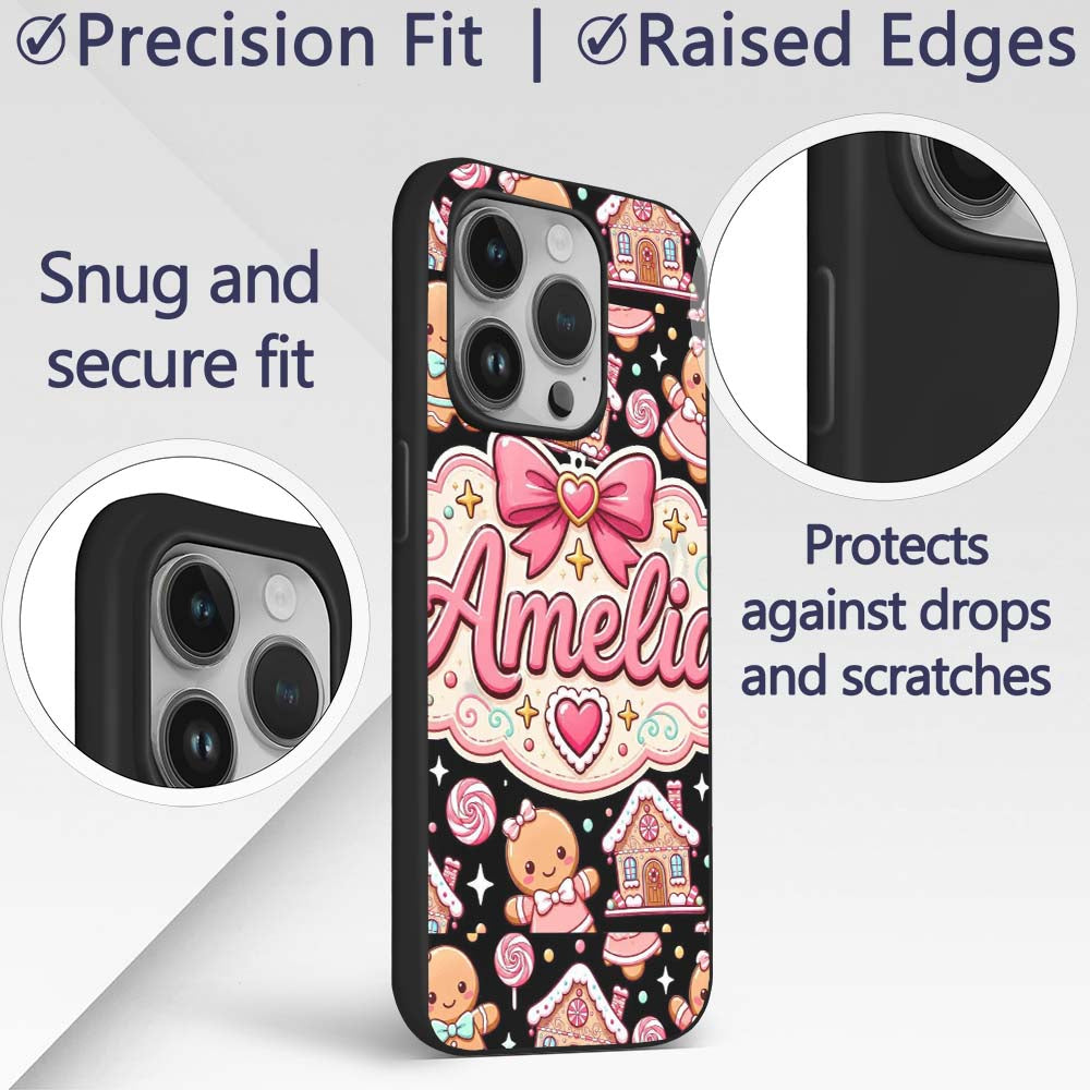 Cute Gingerbread Couple Candy Printed Design Custom Name Protective Phone Case Mobile Cover Durable Everyday Smartphone Shock Resistant