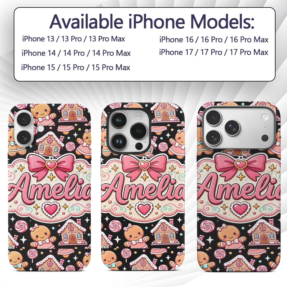 Cute Gingerbread Couple Candy Printed Design Custom Name Protective Phone Case Mobile Cover Durable Everyday Smartphone Shock Resistant