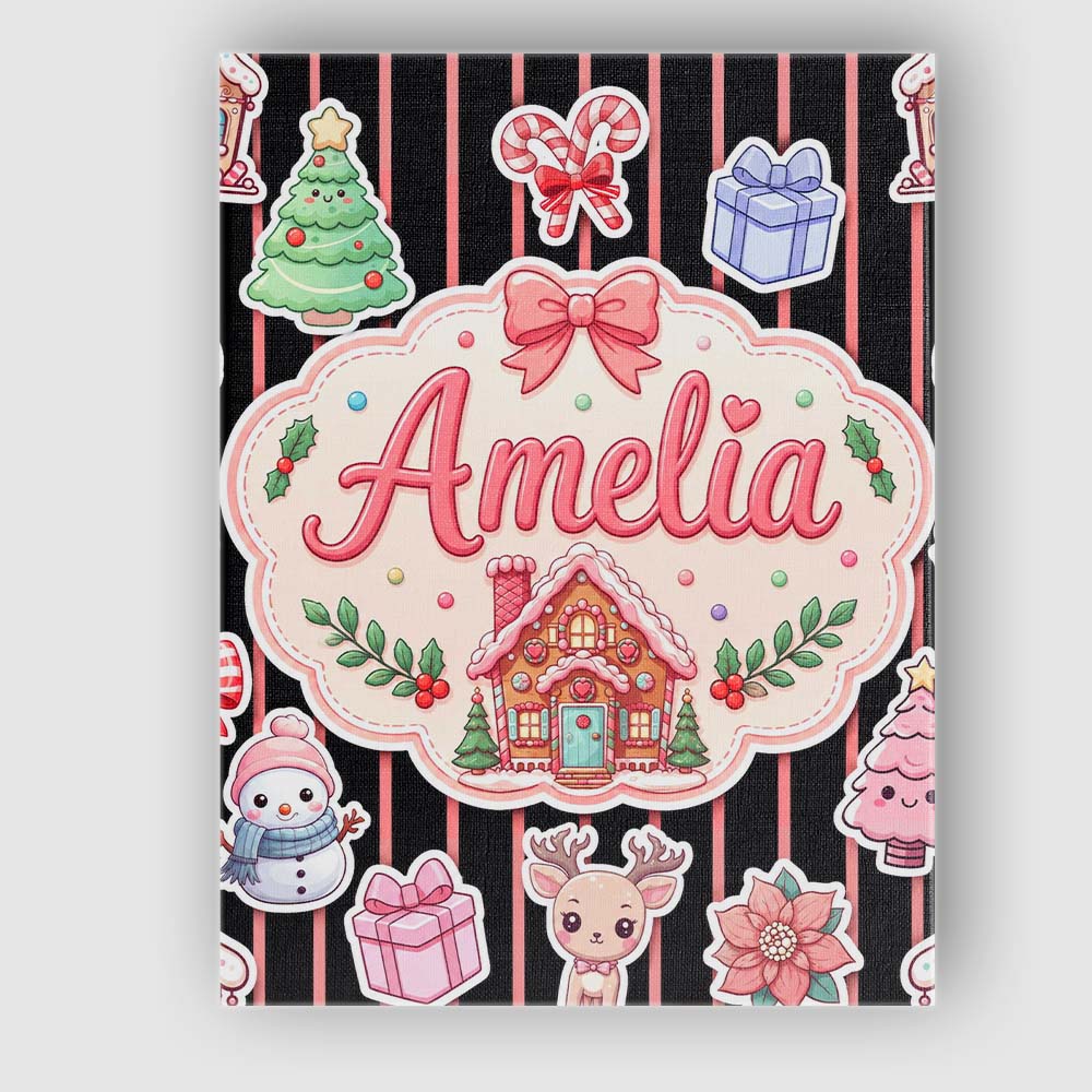 Personalised Name Cute Christmas Gingerbread Custom Bespoke Contemporary Display Canvas Wall Art Print Decor Picture Ready to Hang