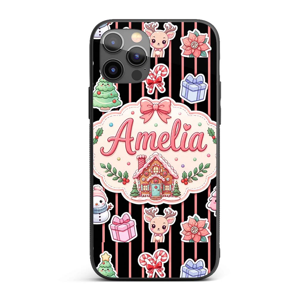 Cute Christmas Gingerbread House Snowman Tree Custom Name Protective Phone Case Mobile Cover Durable Everyday Smartphone Shock Resistant