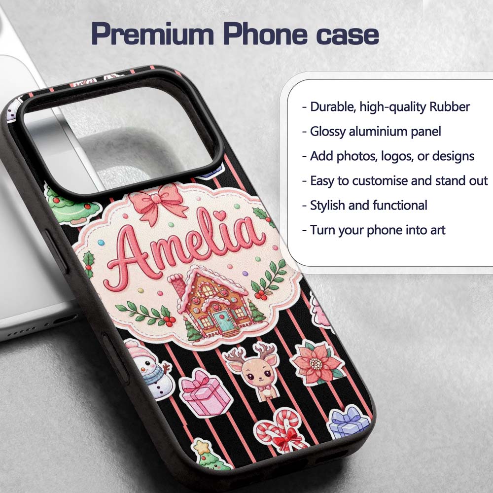Cute Christmas Gingerbread House Snowman Tree Custom Name Protective Phone Case Mobile Cover Durable Everyday Smartphone Shock Resistant