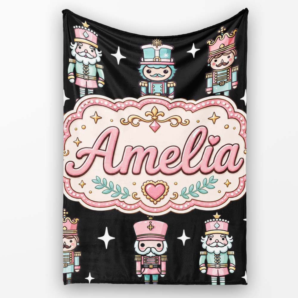 Cute Nutcracker Soldier Toy King Pastel Christmas Seamless Pattern Personalised Custom Name Super Soft Fleece Blanket Bed Sofa Throw