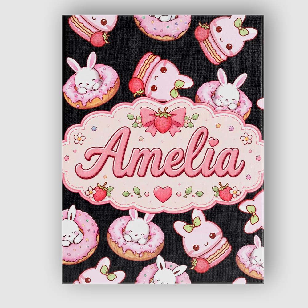 Personalised Name Cute Strawberry Bunny Custom Modern Room Accent Elegant Feature Canvas Wall Art Print Decor Picture Ready to Hang
