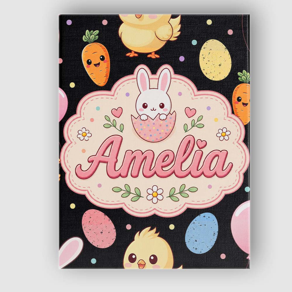 Personalised Name Cute Easter Bunny Chick Custom Unique Gift Idea Elegant Feature Canvas Wall Art Print Decor Picture Ready to Hang