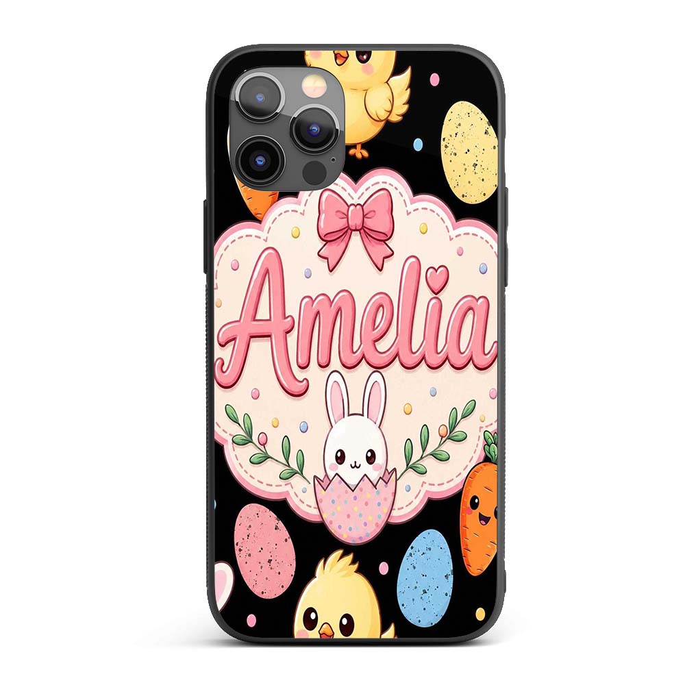 Cute Easter Bunny Chick Carrot Egg Printed Design Custom Name Protective Phone Case Mobile Cover Durable Everyday Smartphone Shock Resistant