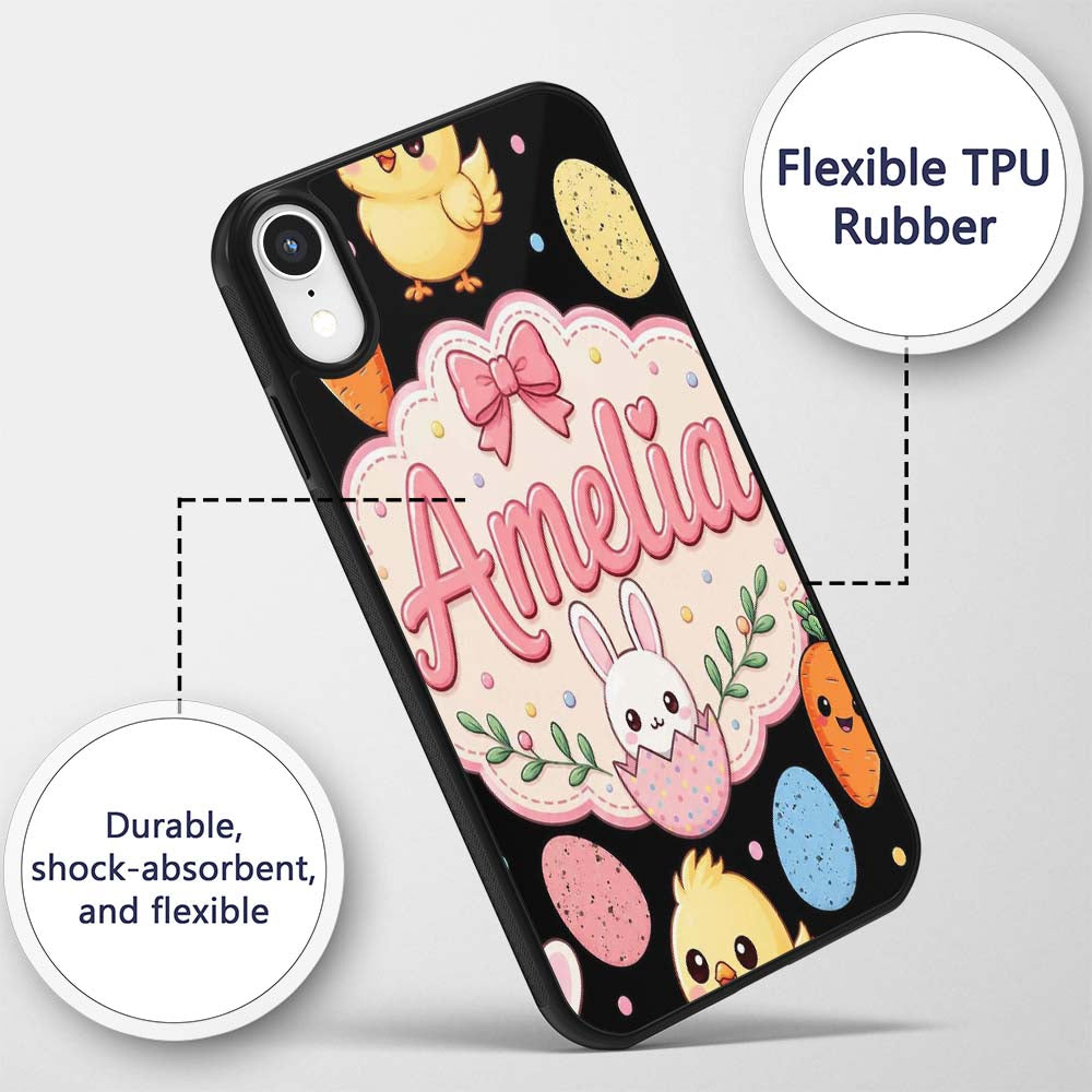 Cute Easter Bunny Chick Carrot Egg Printed Design Custom Name Protective Phone Case Mobile Cover Durable Everyday Smartphone Shock Resistant