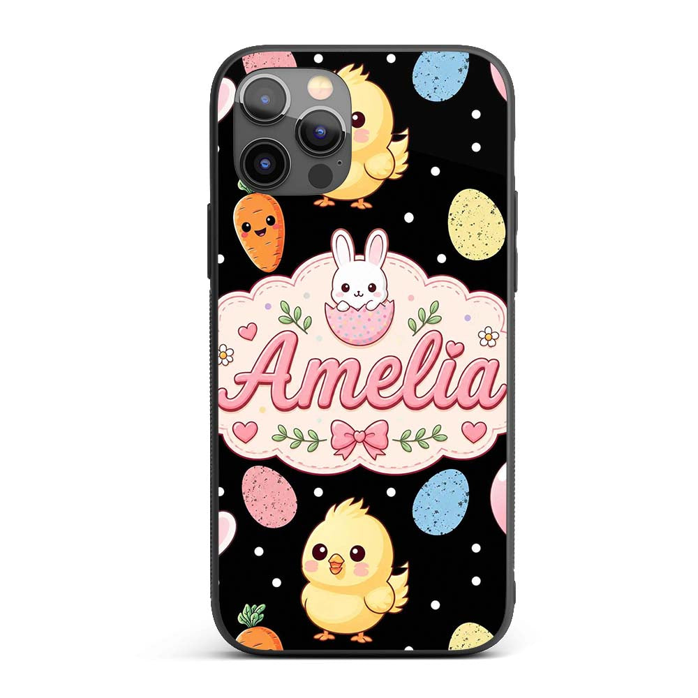 Cute Easter Bunny Chick Egg Carrot Pastel Spring Custom Name Protective Phone Case Mobile Cover Durable Everyday Smartphone Shock Resistant