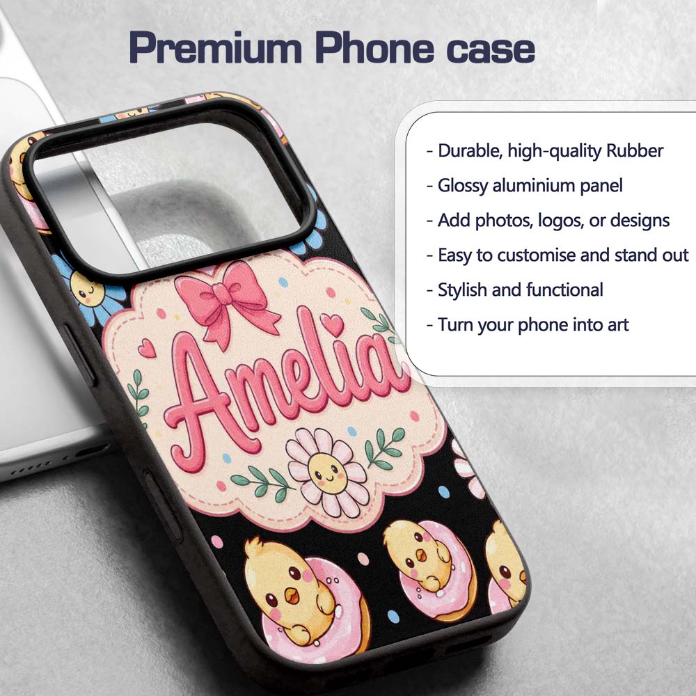 Cute Chick Donut Flower Kawaii Printed Design Custom Name Protective Phone Case Mobile Cover Durable Everyday Smartphone Shock Resistant