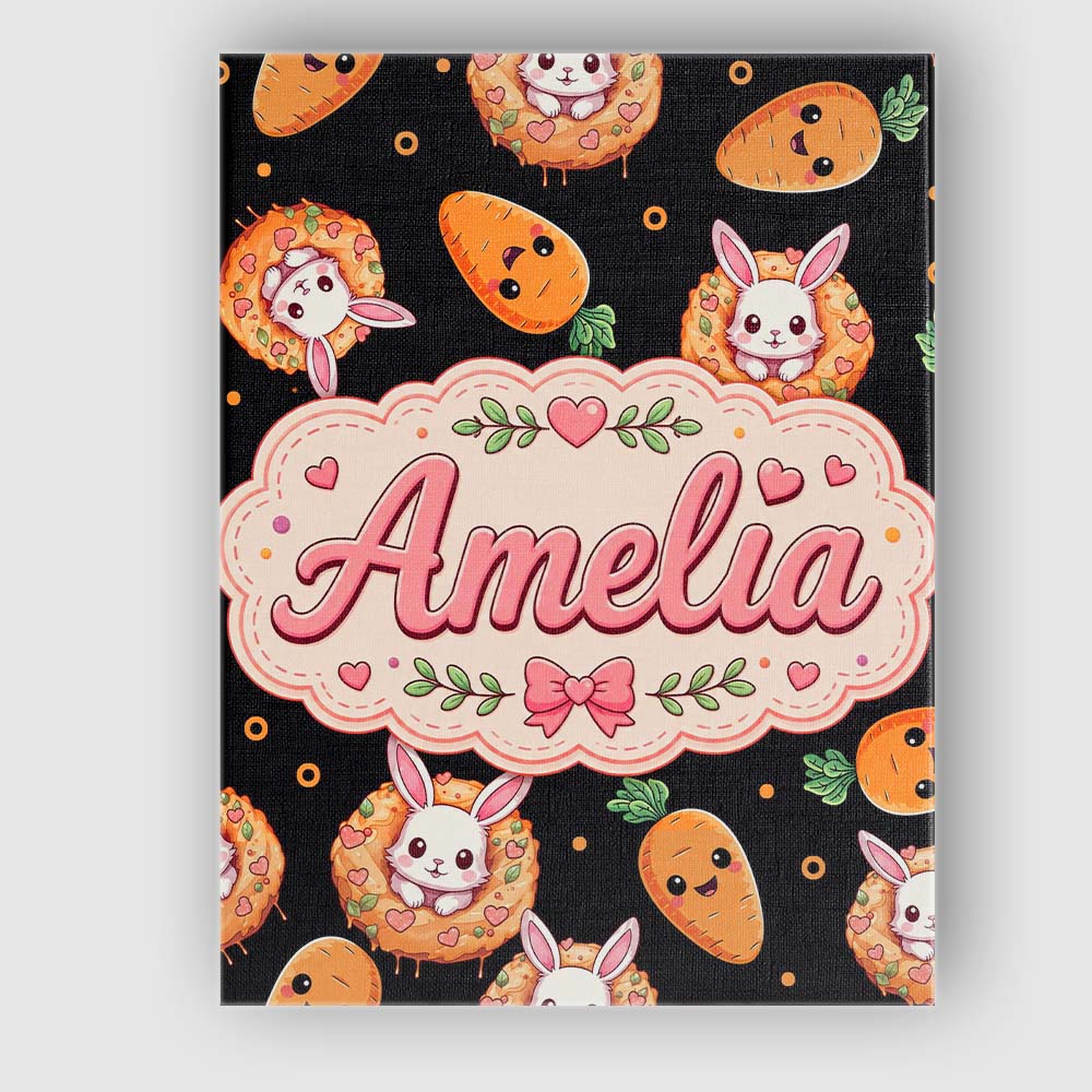 Personalised Name Cute Bunny Carrot Donut Custom Unique Gift Idea Elegant Feature Canvas Wall Art Print Decor Picture Ready to Hang