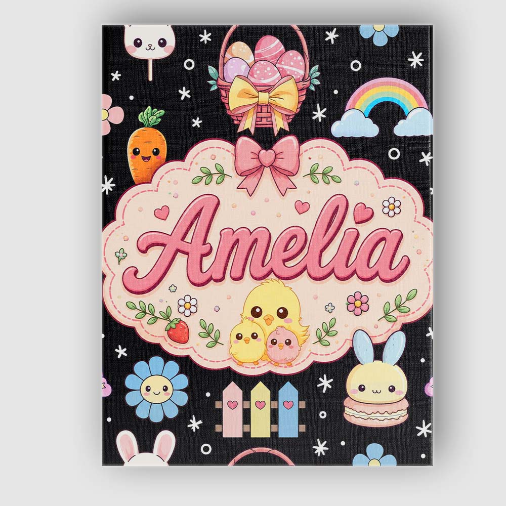 Personalised Name Cute Bunny Donut Popsicle Custom Bespoke Interior Contemporary Canvas Wall Art Print Decor Picture Ready to Hang