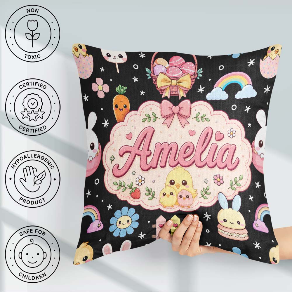 Custom Name Cute Bunny Donut Popsicle Sweet Kawaii Seamless Name Square Filled Cushion Throw Pillow Sofa Bed Home Decor Zip Washable UK Made