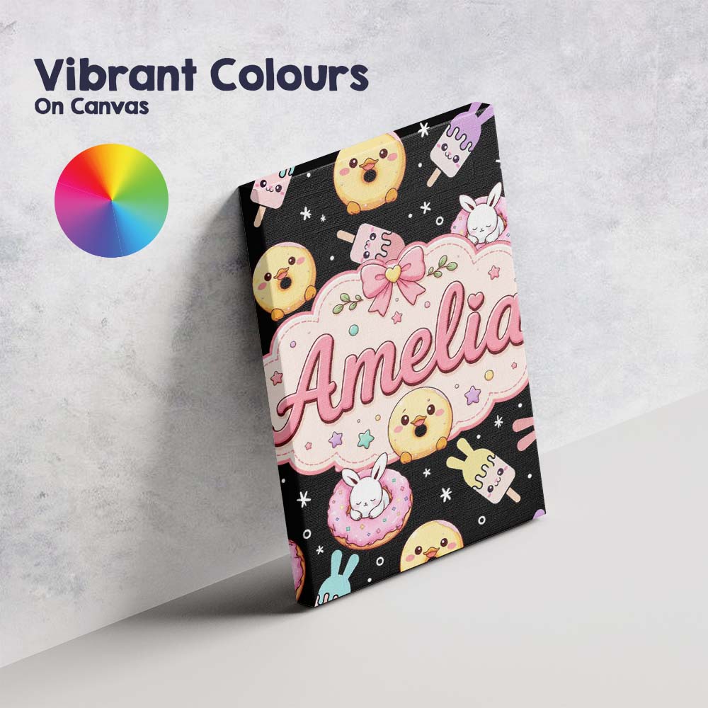 Personalised Name Cute Bunny Popsicle Donut Custom Bespoke Interior Contemporary Canvas Wall Art Print Decor Picture Ready to Hang