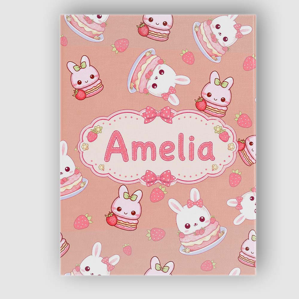 Personalised Name Cute Strawberry Bunny Custom Modern Room Accent Elegant Feature Canvas Wall Art Print Decor Picture Ready to Hang
