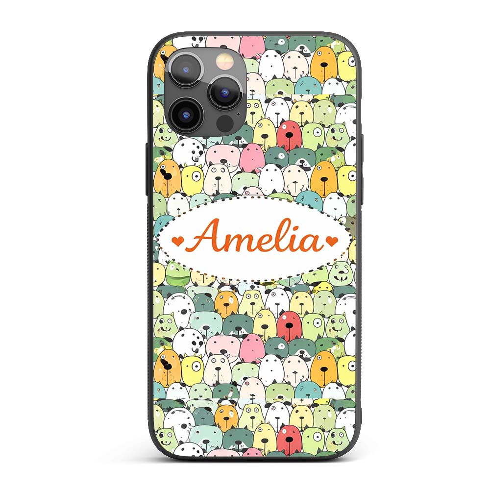 Cute Cartoon Dogs Crowd Multicolour Seamless Custom Name Protective Phone Case Mobile Cover Durable Everyday Smartphone Shock Resistant
