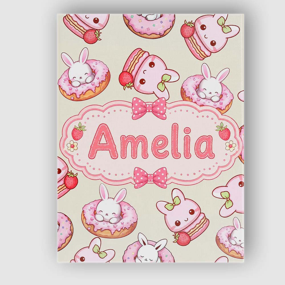 Personalised Name Cute Bunny Donut Strawberry Custom Unique Gift Idea Modern Room Accent Canvas Wall Art Print Decor Picture Ready to Hang