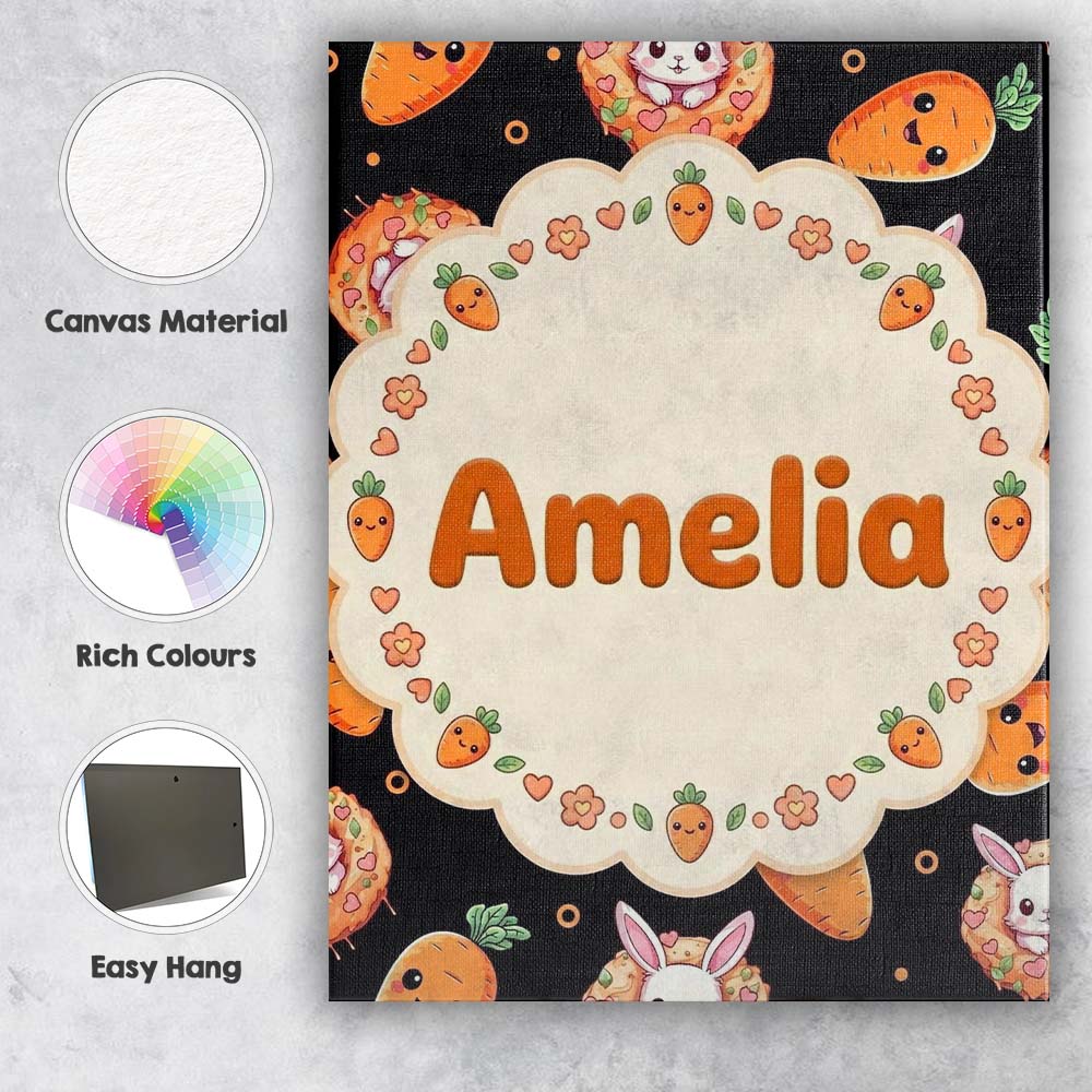 Personalised Name Cute Carrot Bunny Donut Custom Unique Gift Idea Elegant Feature Canvas Wall Art Print Decor Picture Ready to Hang