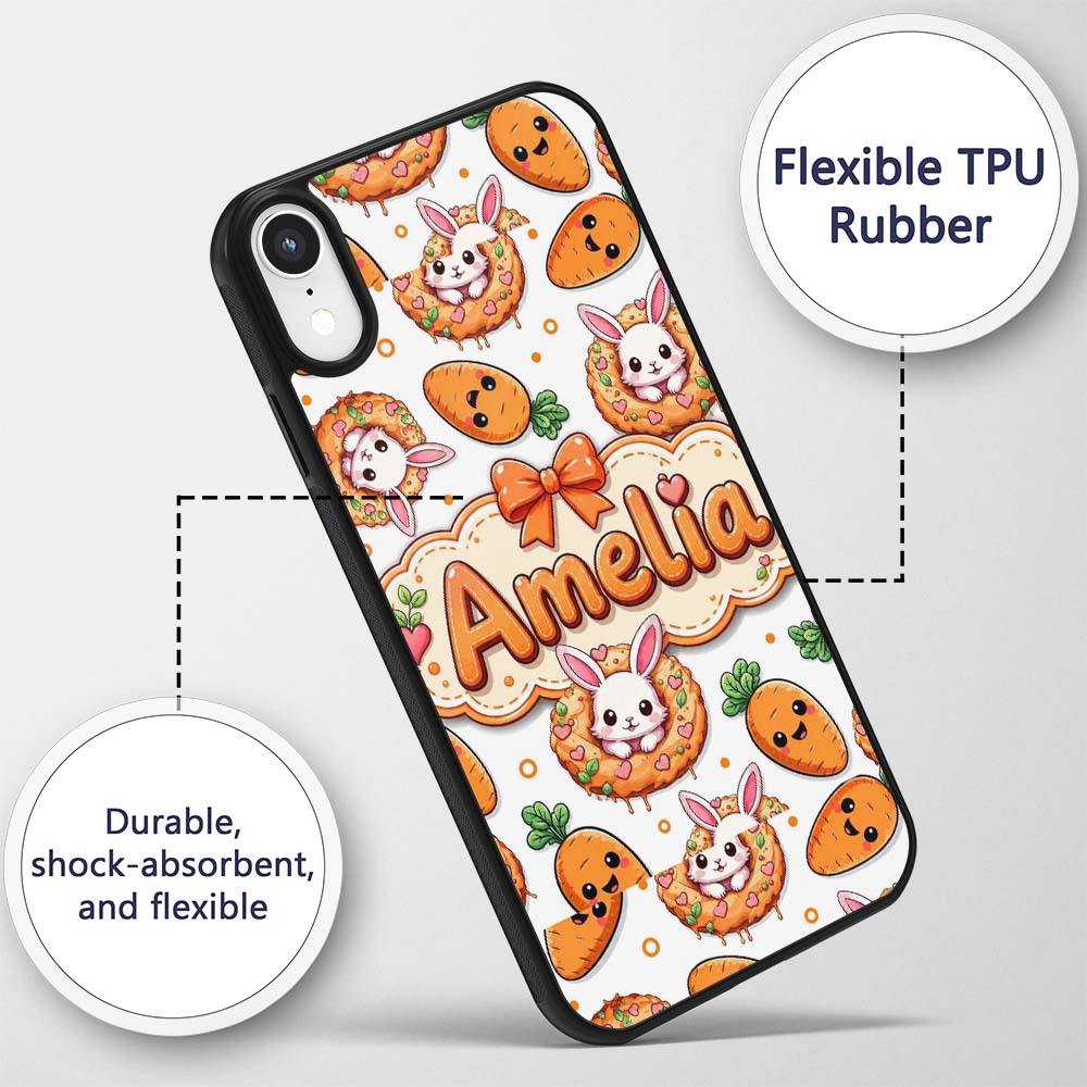 Cute Bunny Donut Carrot Kawaii Easter Dessert Custom Name Protective Phone Case Mobile Cover Durable Everyday Smartphone Shock Resistant