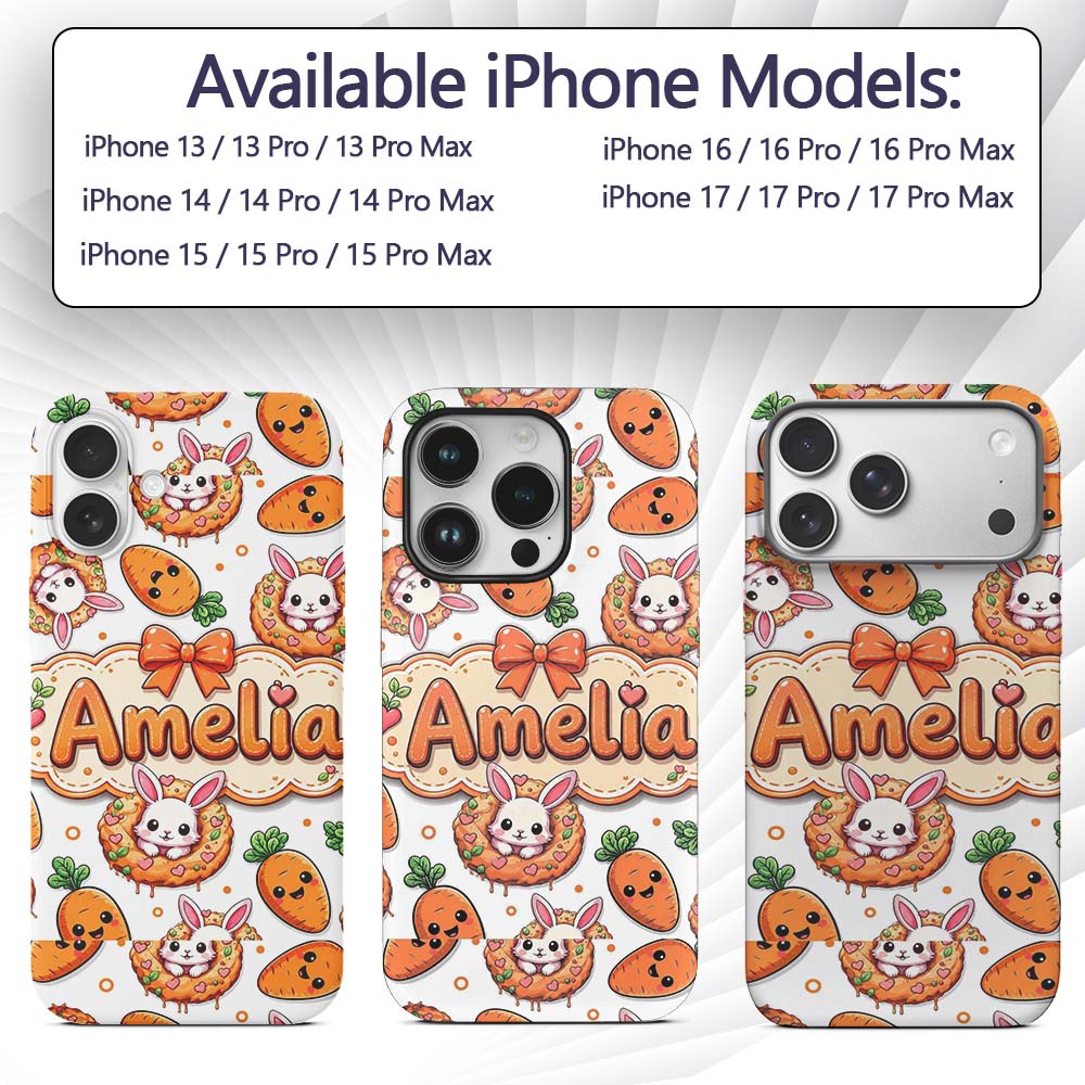 Cute Bunny Donut Carrot Kawaii Easter Dessert Custom Name Protective Phone Case Mobile Cover Durable Everyday Smartphone Shock Resistant