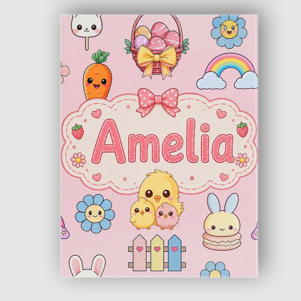 Personalised Name Easter Chick Bunny Carrot Custom Bespoke Interior Contemporary Canvas Wall Art Print Decor Picture Ready to Hang